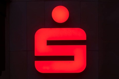 Logo of Sparkasse Bremen at night with black background, Bremen, Germany, Europe