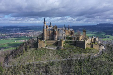 Aerial view of Hohenzollern Castle, ancestral castle of the Prussian royal family and former ruling
