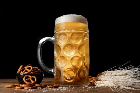 Mug with blonde beer pretzels