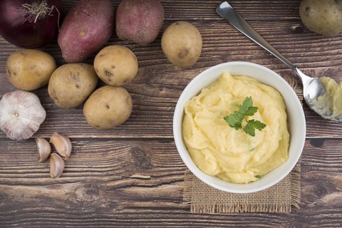 Composition with mashed potatoes wooden table. Resolution and high quality beautiful photo