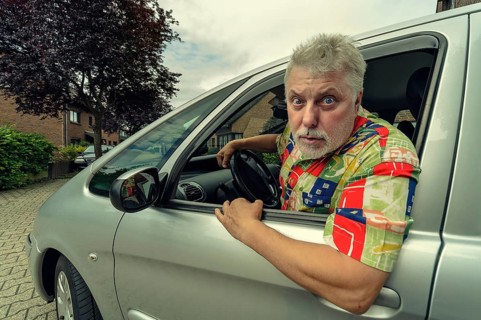 Driver looks angrily out of the window