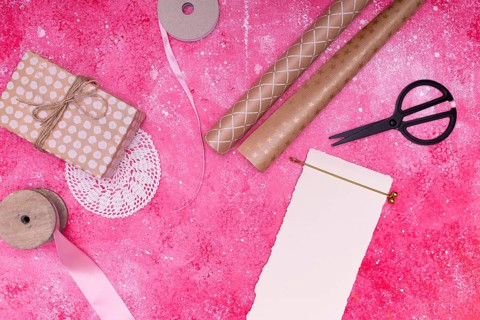 Birthday invitation mock up gift wrapping supplies