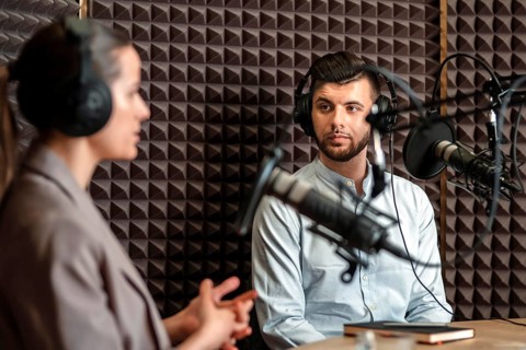 Medium shot man woman radio