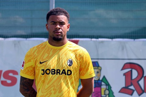 Goalkeeper Noah Atubolu (SC Freiburg) at the Media Day SC Freiburg 1. FBL season 2024/25