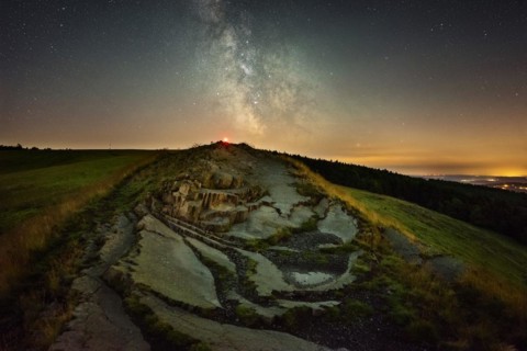 Wasserkuppe, Abtsrodaer Kuppe at night with Milky Way, Gersfeld, Rhön, Hesse, Germany, Europe