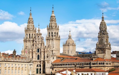 Santiago de Compostela cathedral view. Unesco World Heritage site. Galicia, Spain, Europe