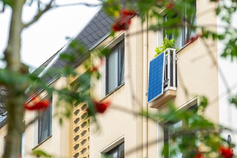 Balcony power station on a balcony of a house in Düsseldorf, Germany, Europe