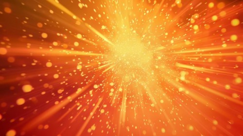 Warm orange abstract image with glowing defocused particles and radial bokeh effect creating