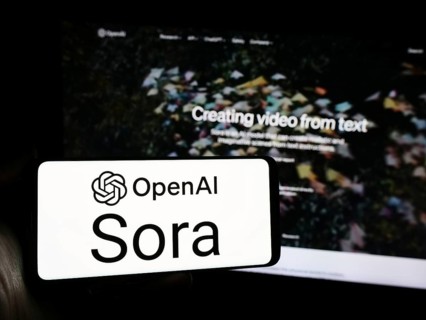 Stuttgart, Germany, 03-06-2024: Person holding smartphone with logo of text-to-video model software