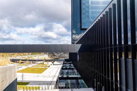 Madrid, Spain, December 5, 2021: IE University campus in Cuatro Torres Business Area. Private