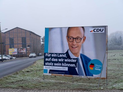 Election poster of the CDU for the Bundestag election on 23 February 2025 with a portrait of the
