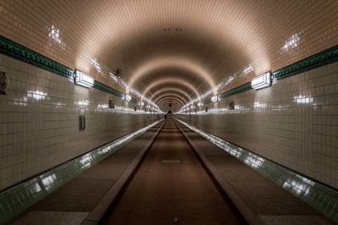 The old St. Pauli Elbe Tunnel in Hamburg, Germany, Europe