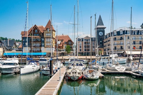 Sailboats in the harbour of Deauville, Cote Fleurie, Calvados department, Normandy, France, Europe