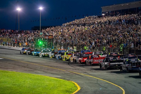 NASCAR Craftsman Truck series Driver, CARSON HOCEVAR (42) races for position for the TSport 200 at