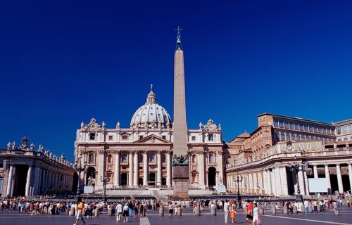 St Peter's Square with obelisk and St Peter's Church, Italy, Rome, Vatican City, Europe