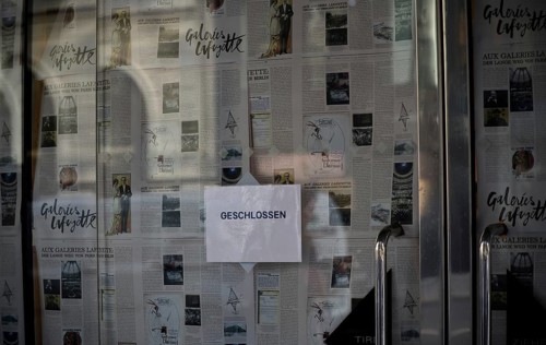 Door of the finally closed French luxury department stores' Galeries Lafayette in October 2024,