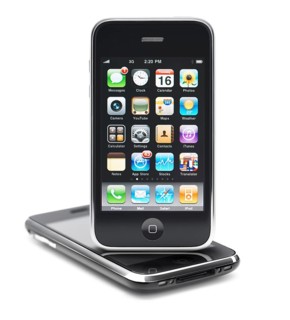 Apple iPhone 3Gs 3G smartphone with apps displayed on the screen isolated on white background. High