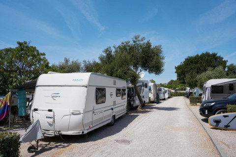 Motorhomes on a popular campsite on the island of Krk near the town of the same name in Croatia