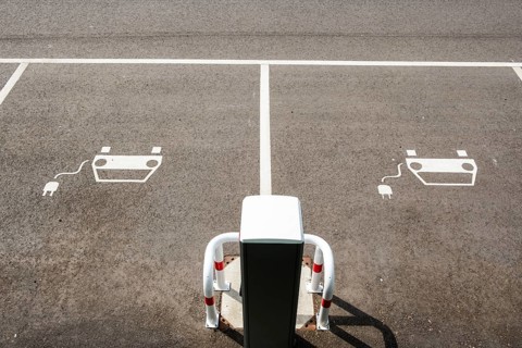 Car park with charging stations for e-cars, pictogram, Düsseldorf, Germany, Europe