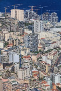 Monte-Carlo district with large construction site of the new Mareterra district built into the sea,