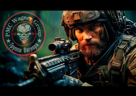 Sniper with rifle of the Wagner Group by Yevgeny Prigozhin, AI generated