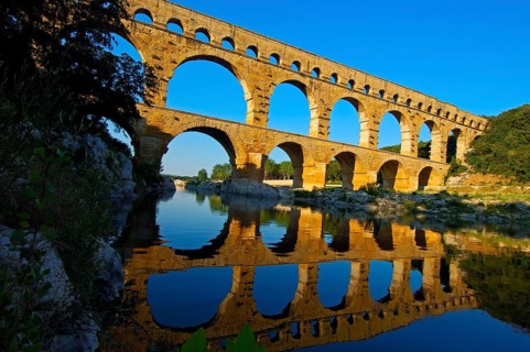 Pont du Gard, Roman aqueduct, Gardon river, Vers-Pont-du-Gard, Gard department, Provence, France,