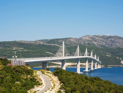 Peljesac Bridge, Croatia. Image of beautiful modern multi-span cable-stayed Peljesac Bridge over