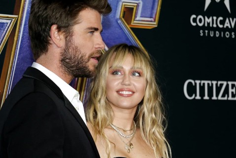Liam Hemsworth and Miley Cyrus at the World premiere of 'Avengers: Endgame' held at the LA