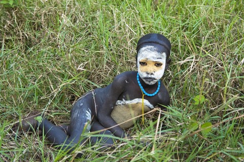 Surma boy with body painting, face painting, Kibish, Omo Valley, Ethiopia, Africa