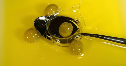 Green Olive, Olea europaea, Falling in a Spoon