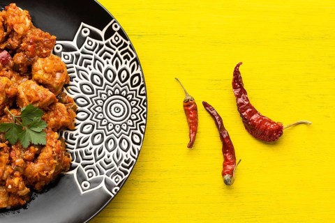 Flat lay indian food peppers