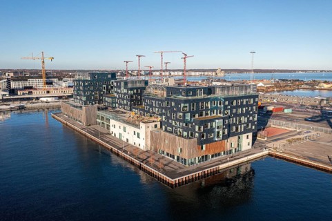 Copenhagen, Denmark, January 06, 2022: Aerial drone view of Copenhagen International School, CIS in