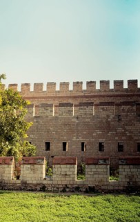 The ancient city walls of Constantinople in Istanbul, Turkey, Asia