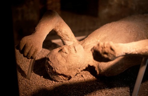 Plaster cast of a human found at excavation, Pompeii, Italy, Plaster cast of a human found at