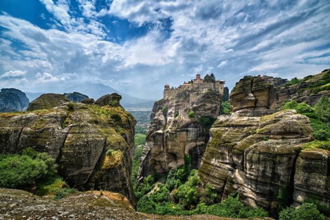 Great Meteoron or Megalo Meteoro or Metamorphisis monastery in rocky landscape in famous Meteora