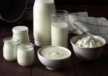 Dairy products, milk, double cream, soft cheese and yoghurt