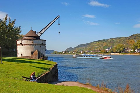 Old Krahnen, on the Rhine, Andernach, Mayen-Koblenz county, Rhineland-Palatinate, harbour crane,