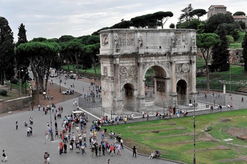 The Arch of Constantine. The Arch is a triumphal arch in Rome, located between the Colosseum and