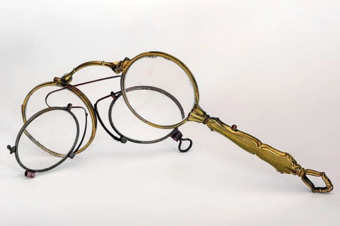 Visual aids, antique lorgnon or lorgnette and pince-nez