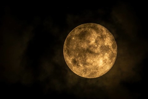 Super moon one day after full moon, moon behind clouds, Braunschweig, Lower Saxony, Germany, Europe