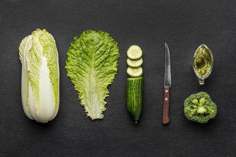 Top view celery with broccoli cucumber