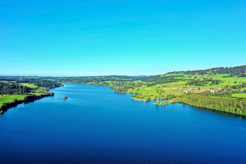 Aerial view of the Rottachtalsperre, also called Rottachsperre, Rottachspeicher or Rottachsee.