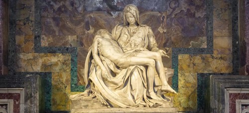 ROME, VATICAN STATE - August 28, 2018: Pietà di Michelangelo (The Pity), 1498-1499, located in St.