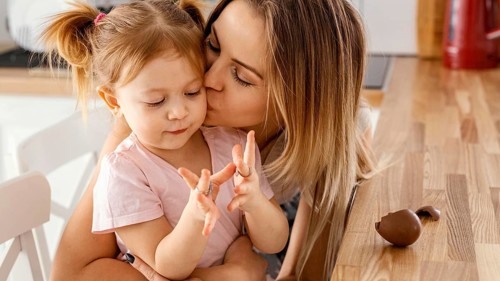 Mother spending time together with her daughter home