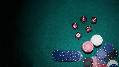 Red dices casino chips green poker table. Resolution and high quality beautiful photo