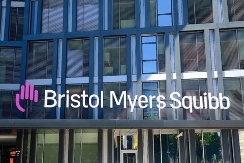 Lettering Bristol Myers Squibb, Bio-Pharma Company, Munich, Bavaria, Germany, Europe