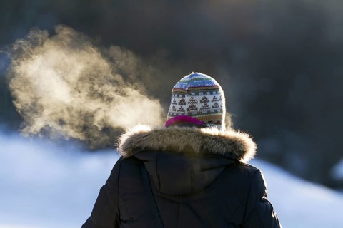 Man breathing in the cold, Montreal, Quebec, Canada, North America