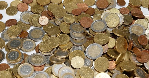 Euro Coins Falling against white Background