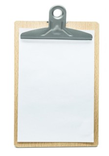 Clipboard insulated with white sheet of paper