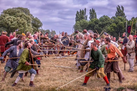 Viking battle, Trelleborg Vikings Festival, Trelleborg, Denmark, Europe